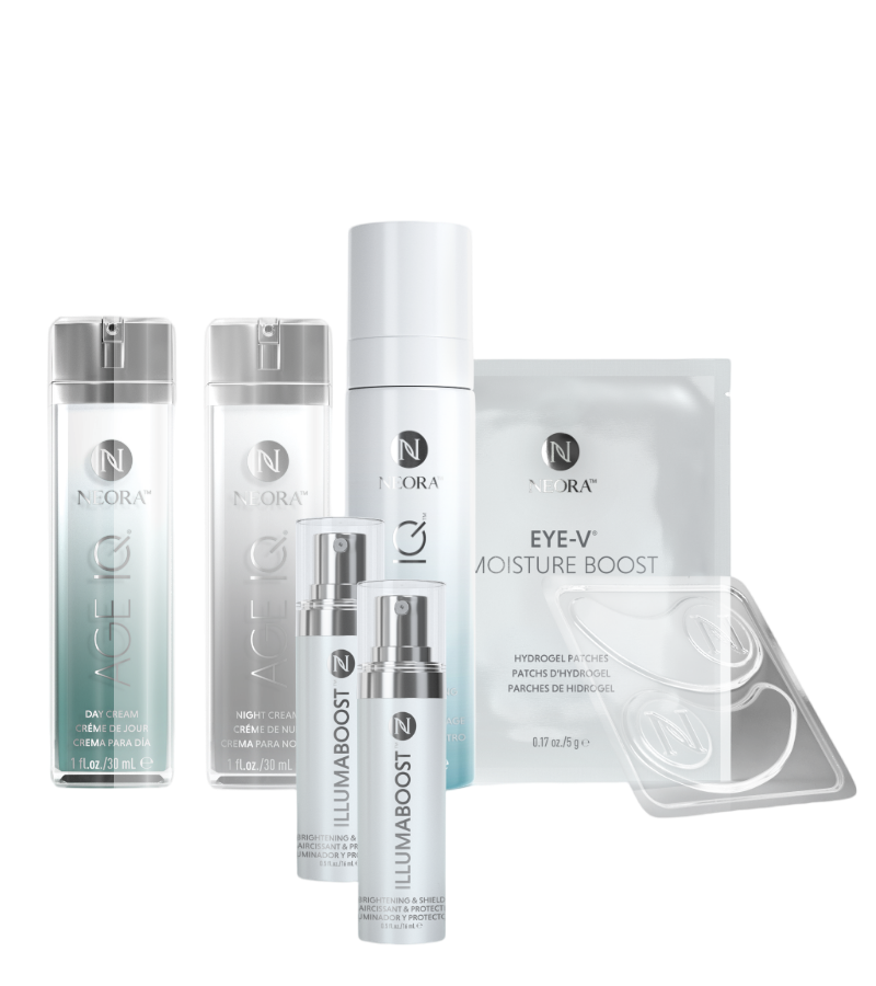 A group shot of Neora products featured in the Skincare Essentials Pack.